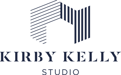 Kirby Kelly Studio logo: geometric shapes, dark blue lines, text below.