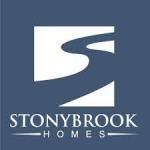 Logo for Stonybrook Homes with a white river graphic inside a blue square, below text that reads 