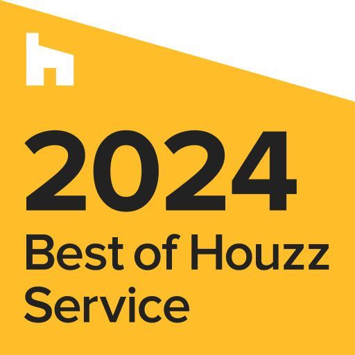 Best of Houzz Service 2024 award. Yellow background with a house silhouette and black text.