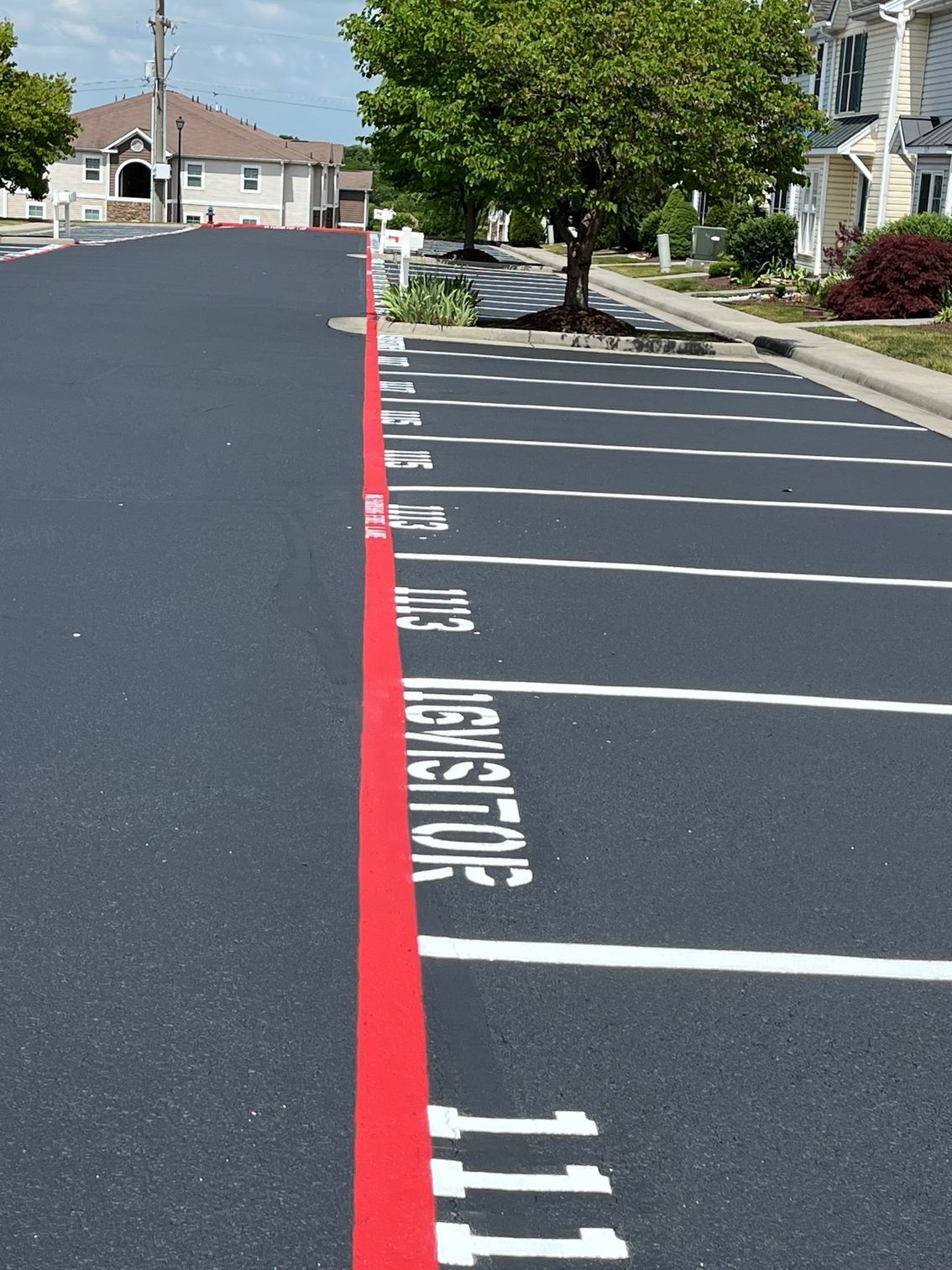 a parking lot with the word visitor painted on it