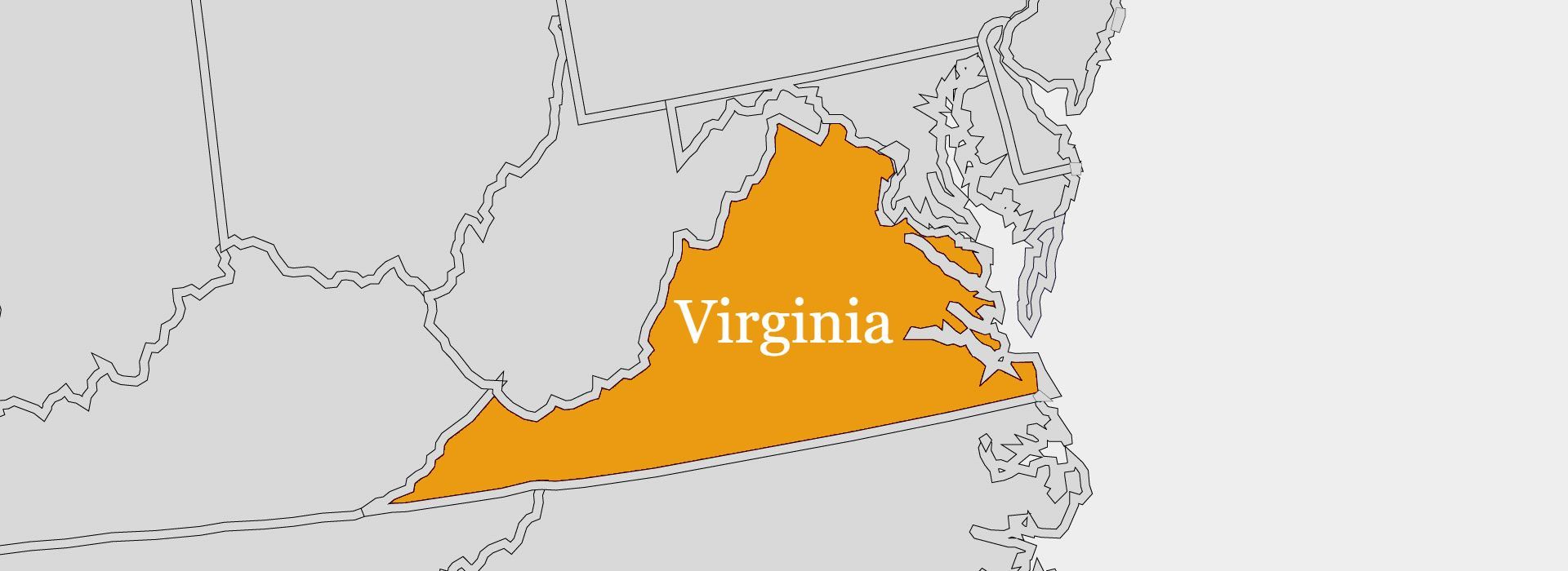 a map of virginia with the state highlighted in orange.