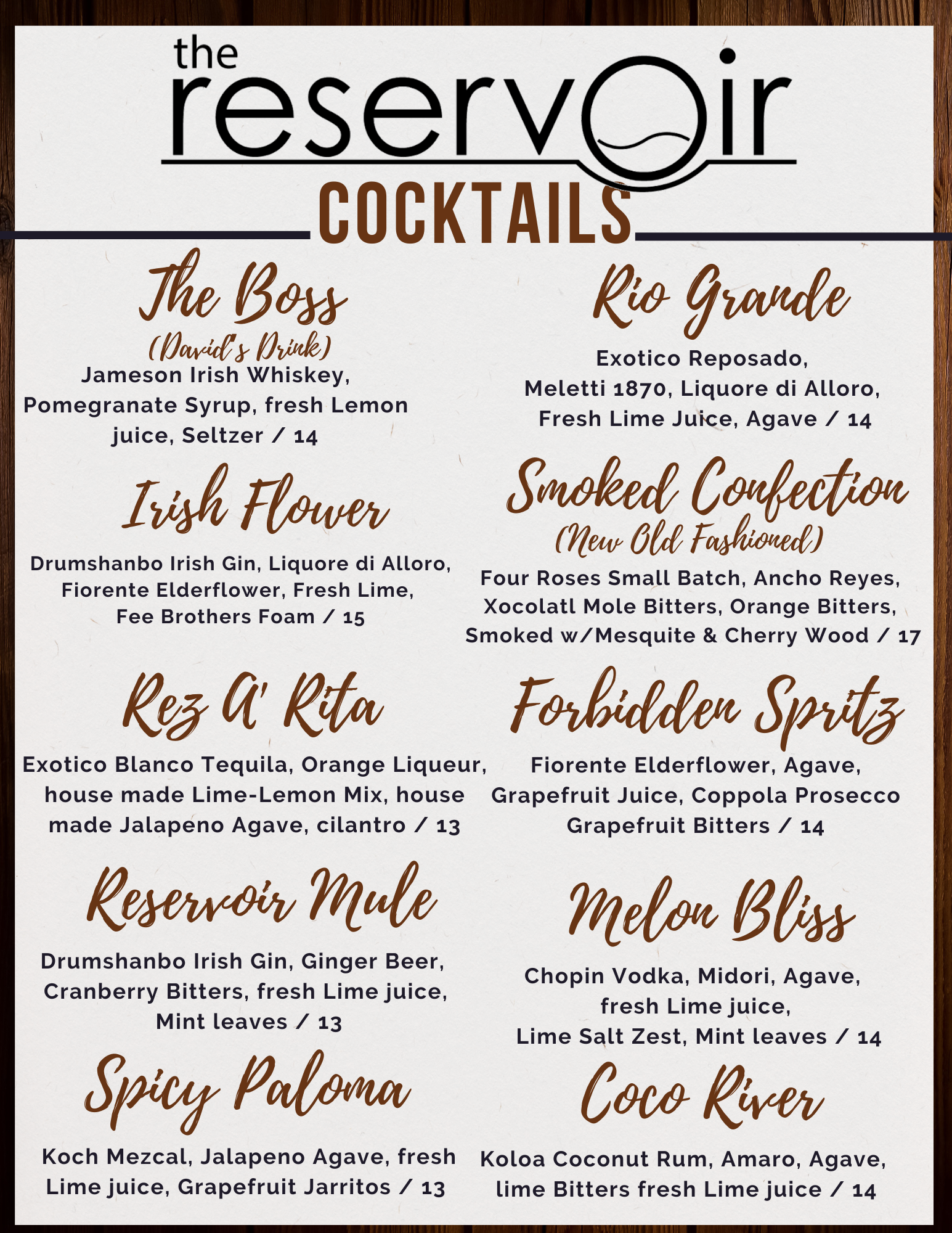 Cocktails Menu