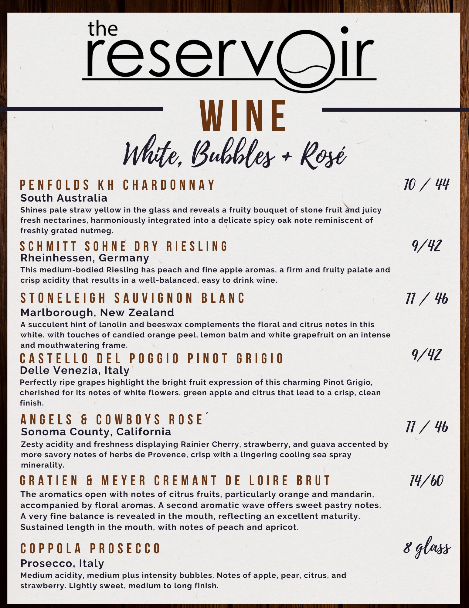 White Wine Menu