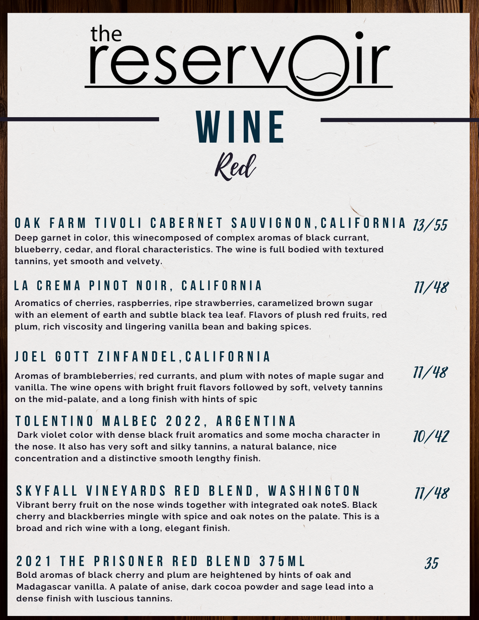 White Wine Menu