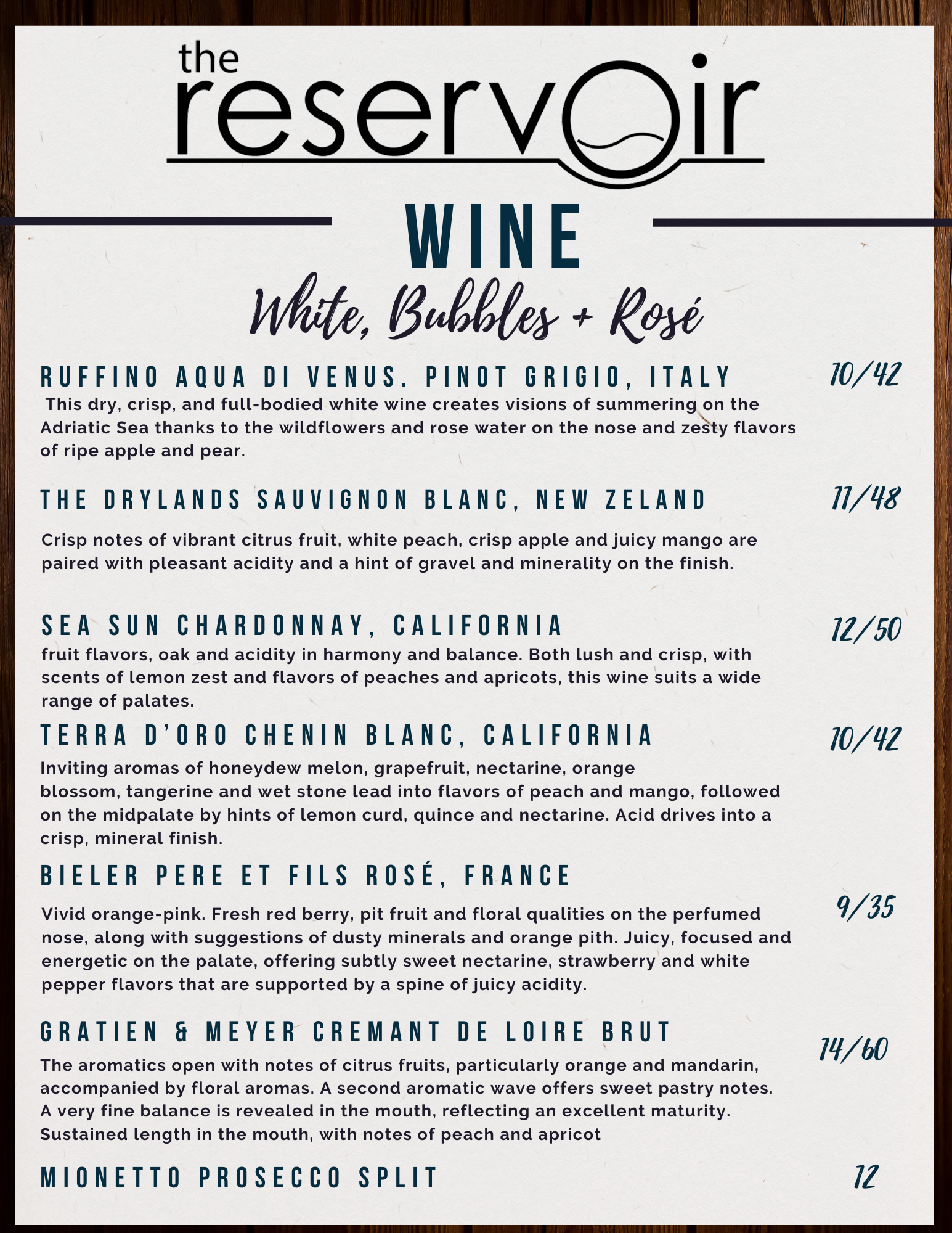 Red Wine Menu