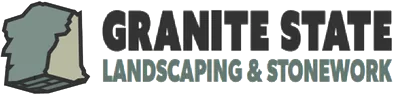 Logo for Granite State Landscaping & Stonework, featuring a stone block icon next to the company name in gray text.