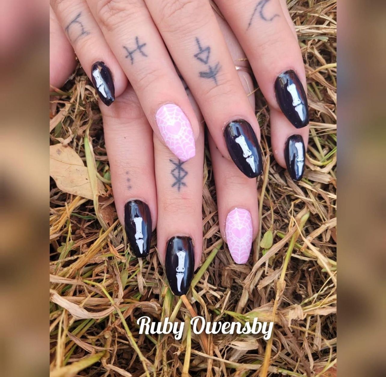 Bones and hearts nail design