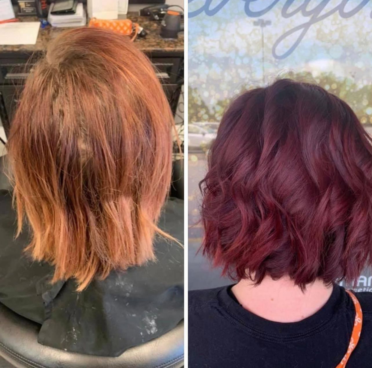 Before and after hair color