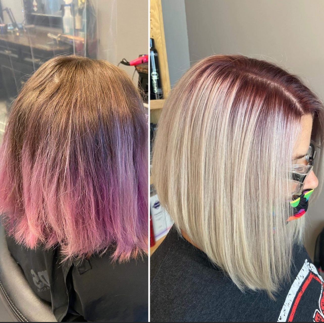 Before and after hair color service