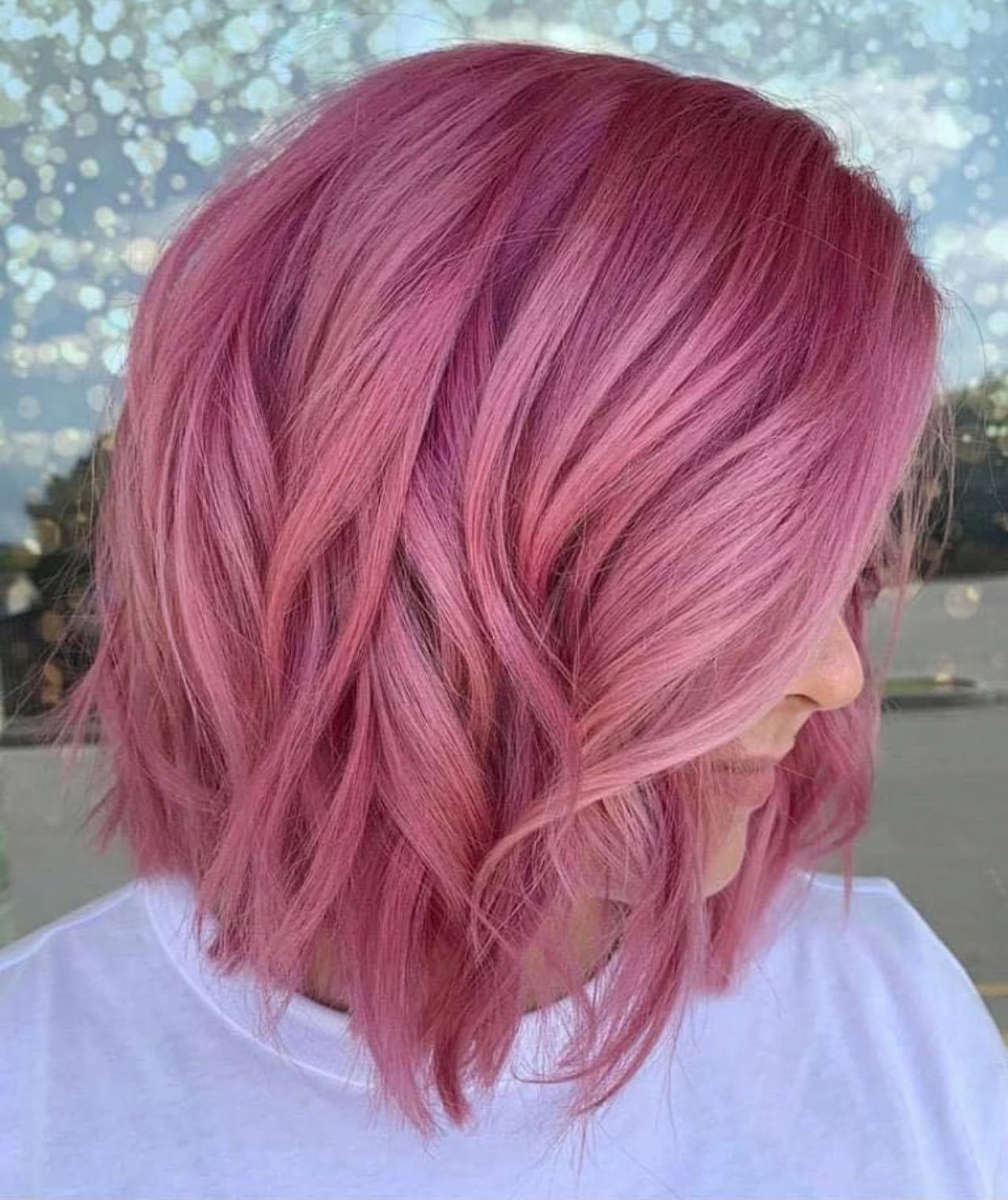 Pink colored short hair