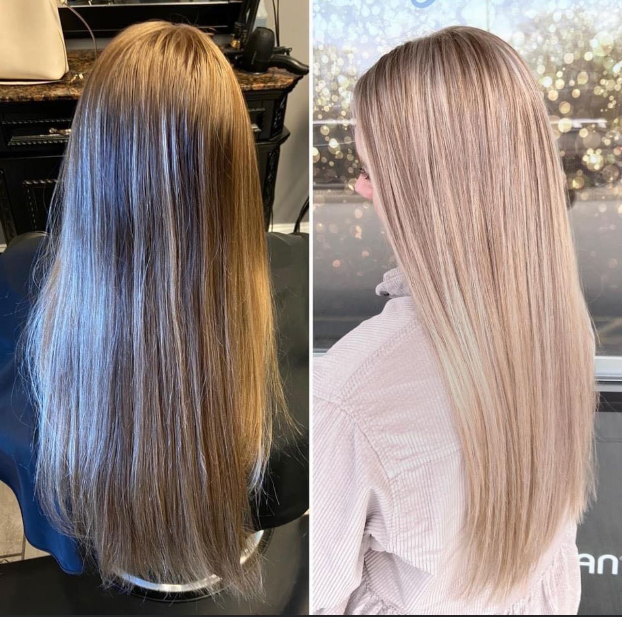 Before and after long hair treatment