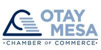 Otay Mesa Chamber of Commerce logo with blue and gray colors. Features a stylized ladder with a curved line and the text 