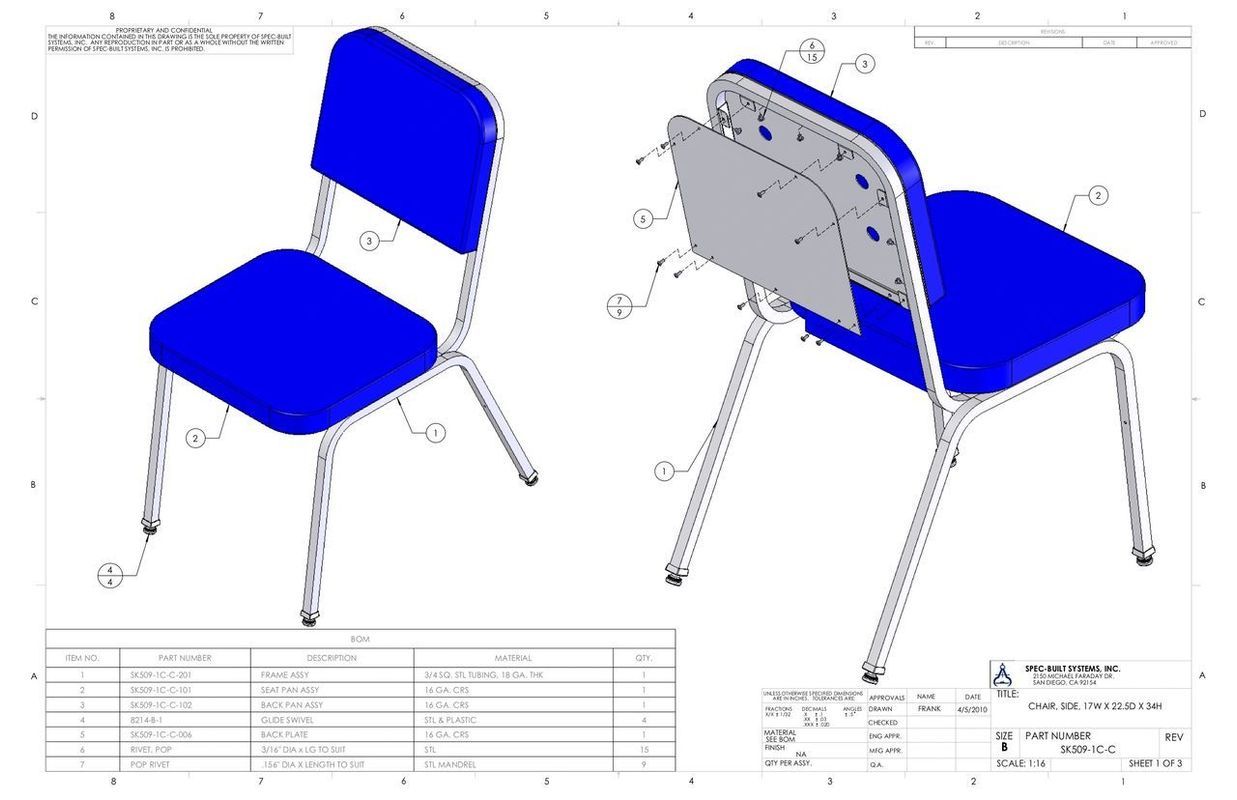 Blue-seated chairs: one with a desk attachment, the other without. Both have silver legs and frame.