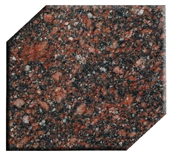 Roughly cut granite slab with a speckled black, red, and gray pattern
