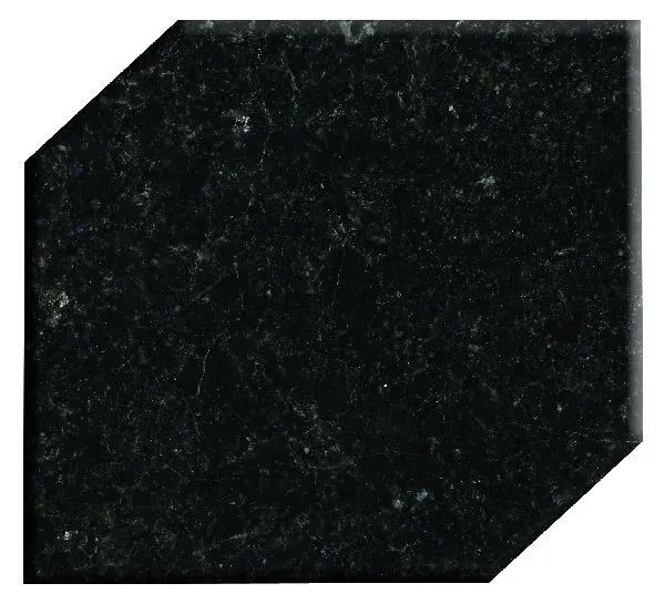 Black beveled square tile with clipped corners and a speckled stone texture