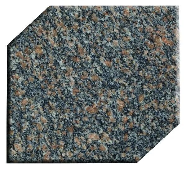 Speckled gray, black, and tan granite tile with clipped corners