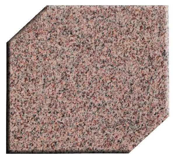 Pink-speckled granite tile with clipped corners on a white background