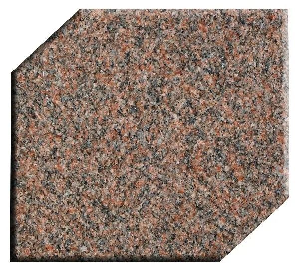 Square granite tile with beveled corners in pink, gray, and black speckled pattern