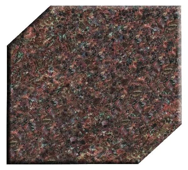 Speckled reddish-brown granite tile with clipped corners