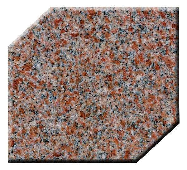 Speckled pink, gray, and black granite tile with a clipped corner
