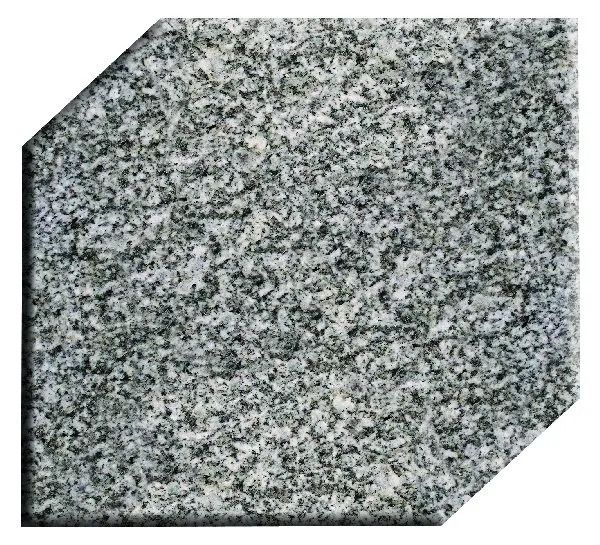 Gray speckled granite tile with beveled corners on a white background