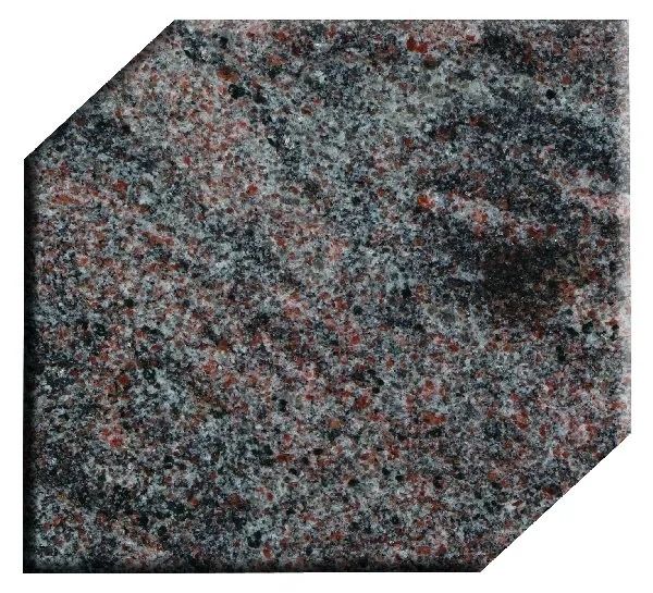 Gray and red speckled stone tile with clipped corners