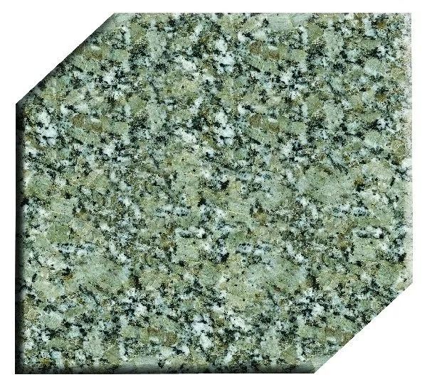 Green-speckled granite tile with beveled corners