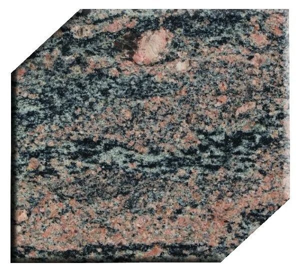 Pink and black speckled granite tile with chamfered corners
