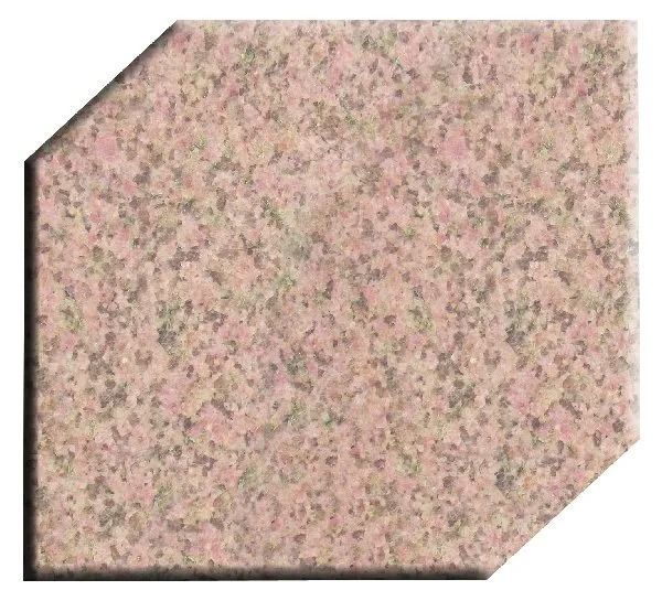 Pink speckled hexagonal tile with beveled corners on a white background