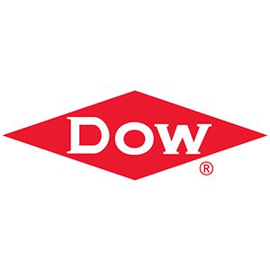 Dow red diamond logo with white lettering on a white background