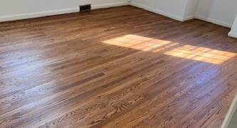 A living room with hardwood floors and a window