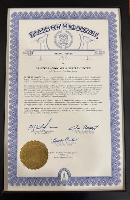 A framed certificate from the state of michigan