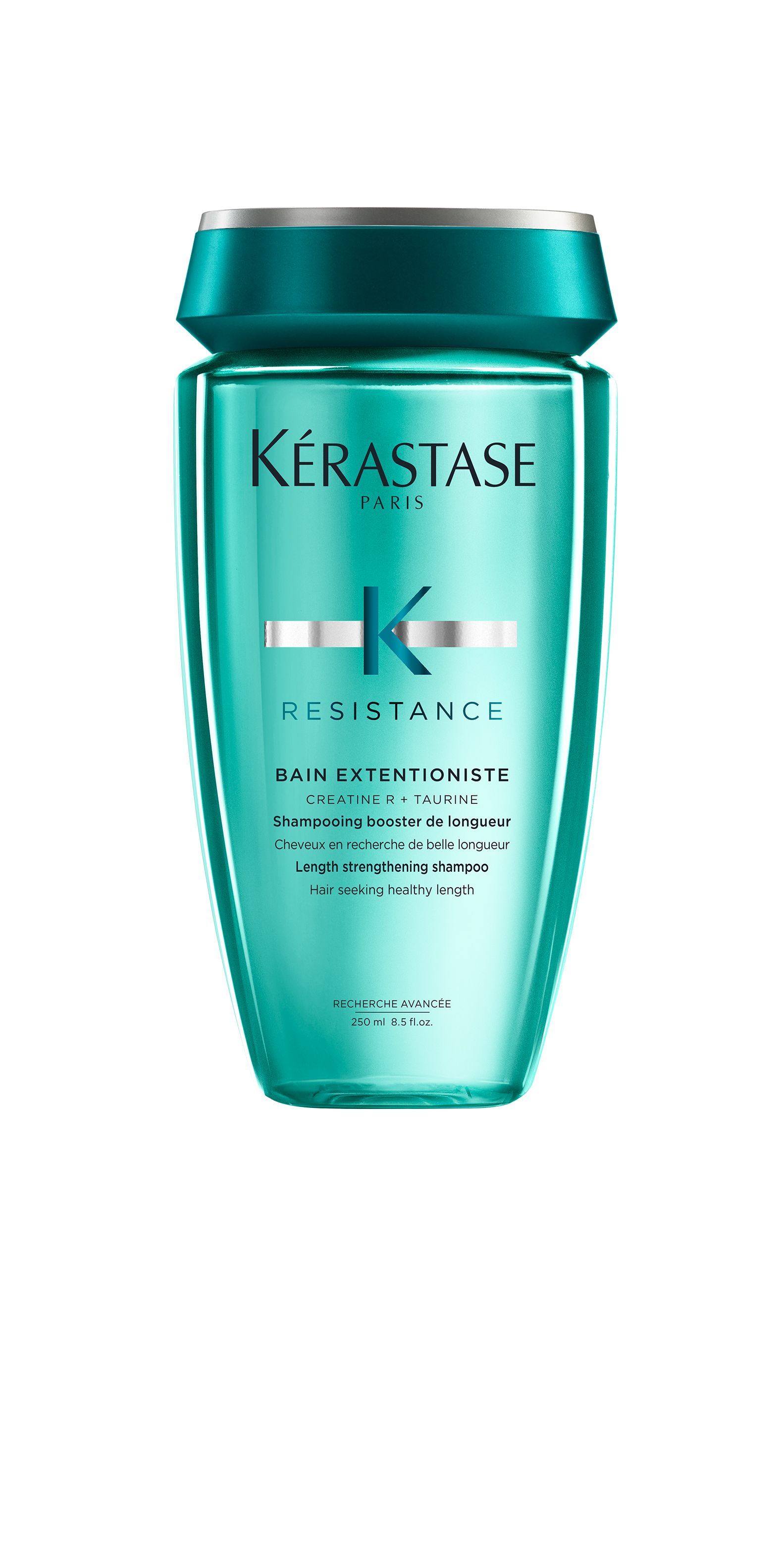 A bottle of Kérastase shampoo on a white background