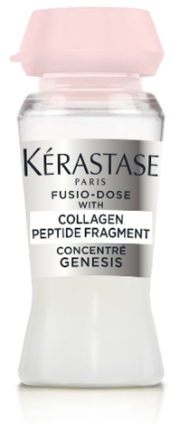 A bottle of Kérastase fusion dose with collagen peptide fragment concentrate genesis
