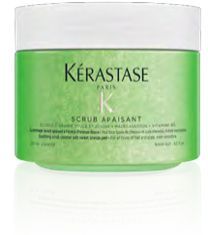 A jar of Kérastase scrub apaisant on a white background