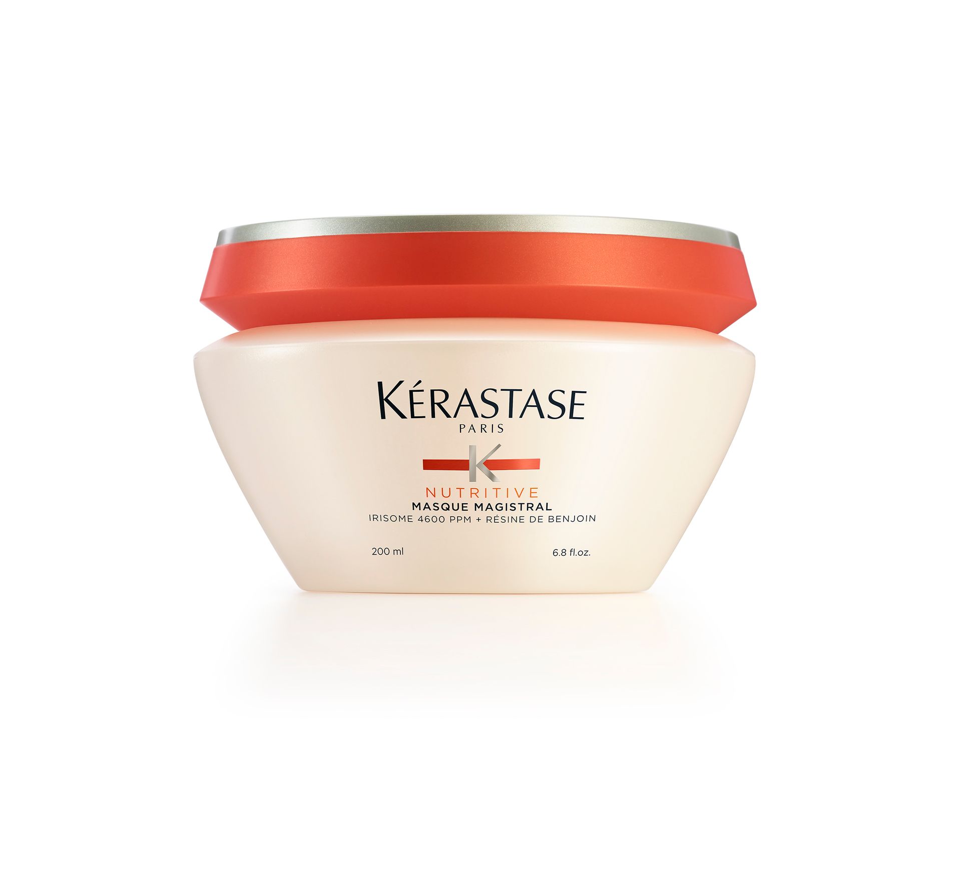 A jar of Kérastase hair mask on a white background