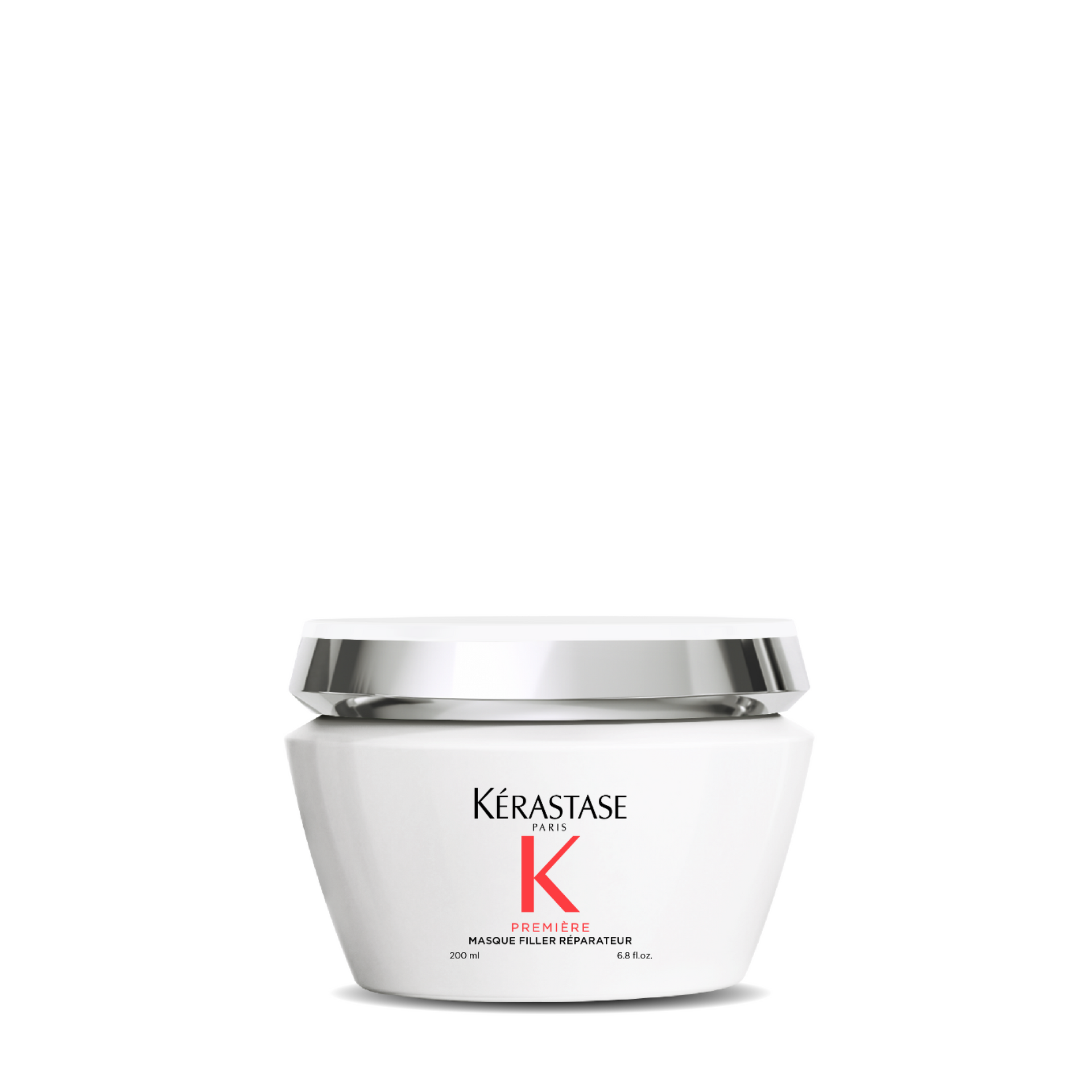 A white jar with a red K on it is a Kérastase product