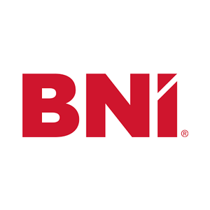 The BNI logo consisting of the letters BNI in red, with a diagonal slash through the letter I and a registered trademark.