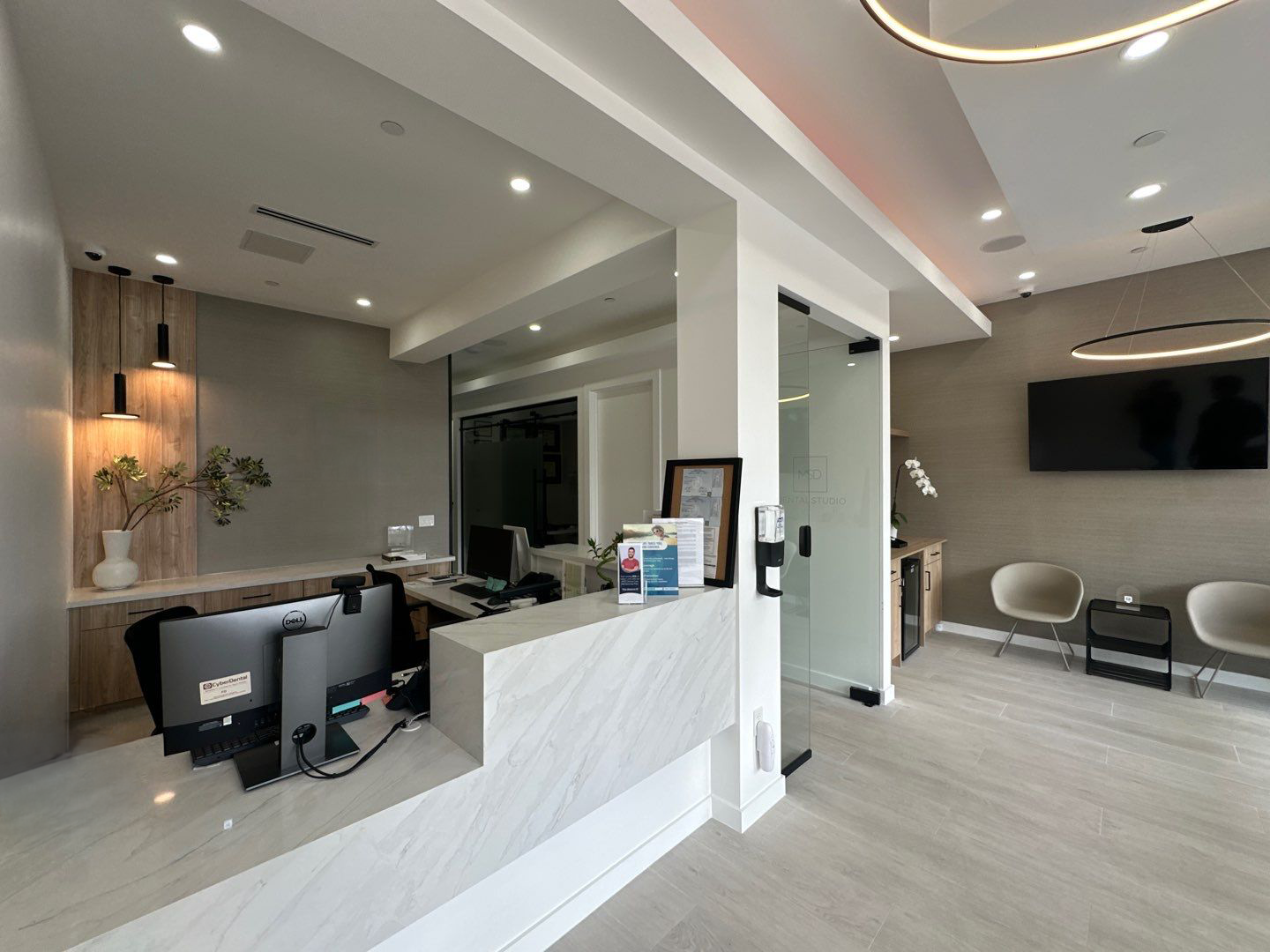 Office reception desk in a dental office.