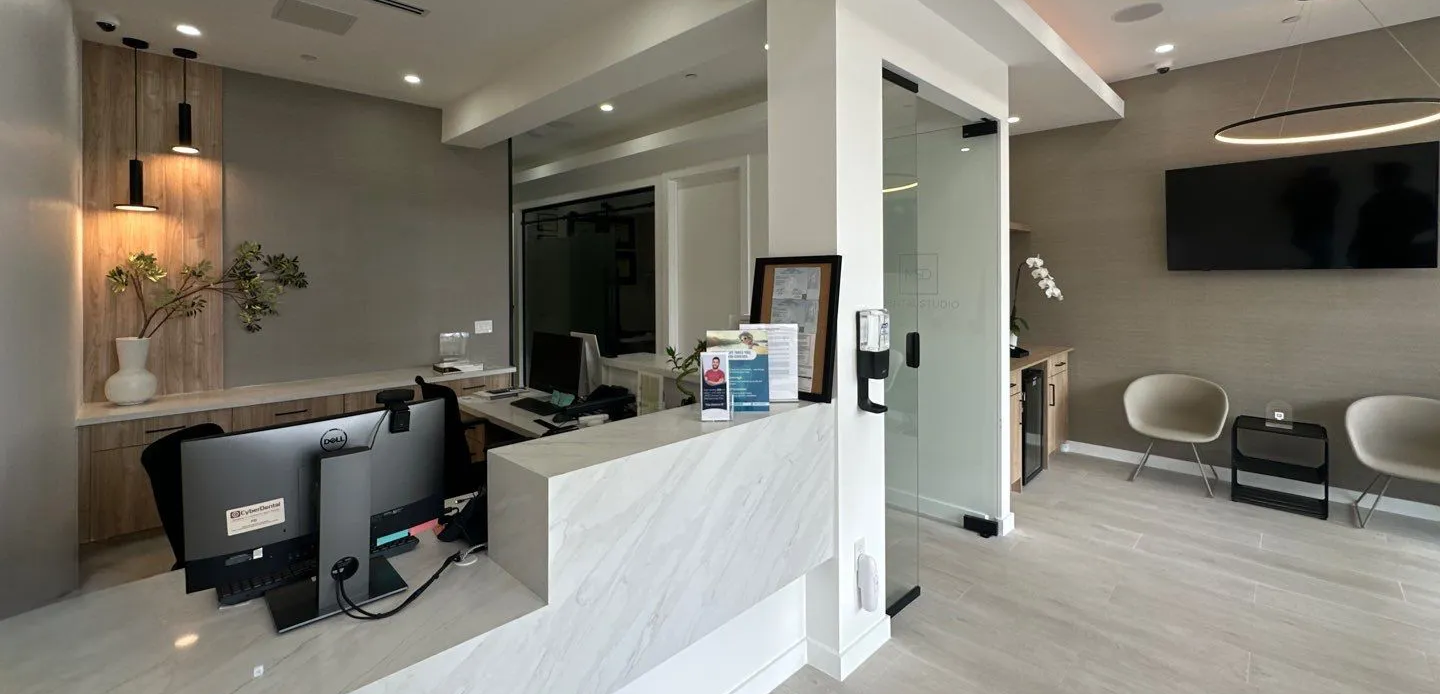 Office reception desk in a dental office.