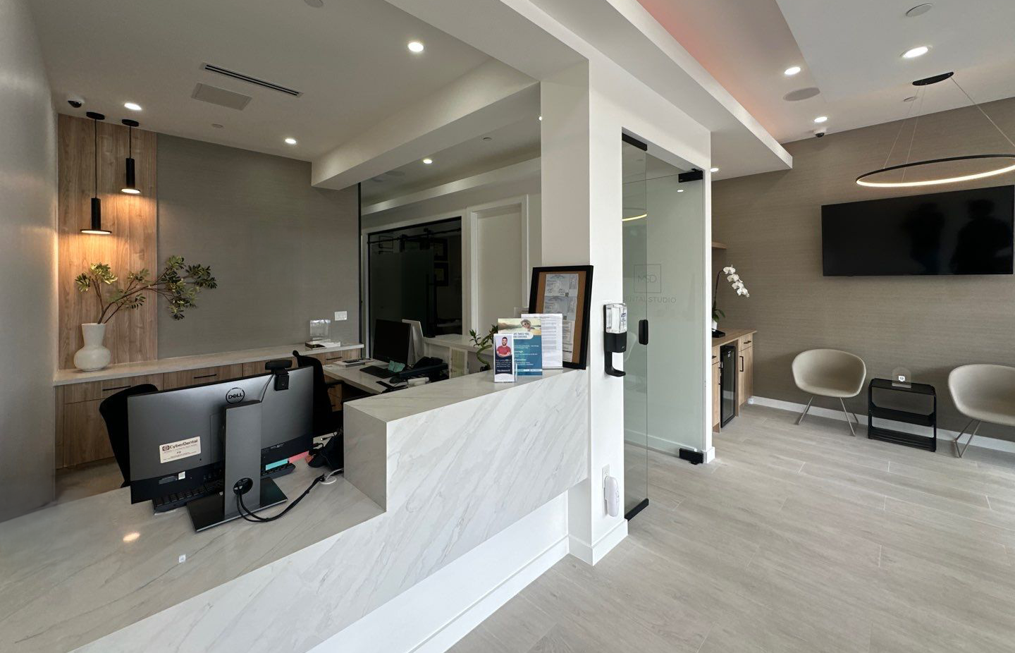 Office reception desk in a dental office.