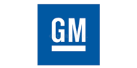 White GM letters on a blue square logo