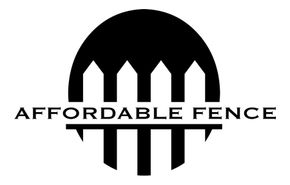 Black logo for Affordable Fence featuring a stylized semi-circular gate design with vertical fence pickets.