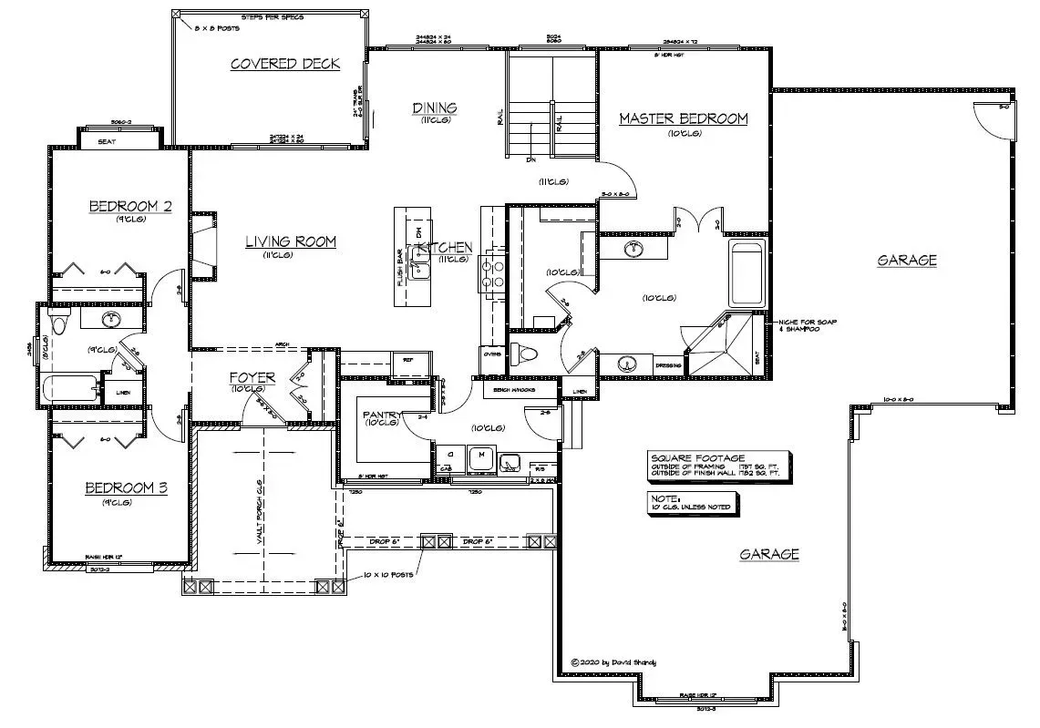 Black-and-white architectural floor plan of a home with labeled rooms and layout details