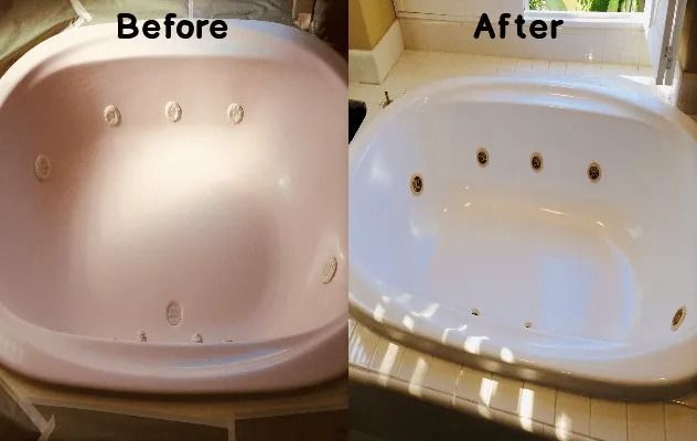A before and after picture of a bathtub in a bathroom.