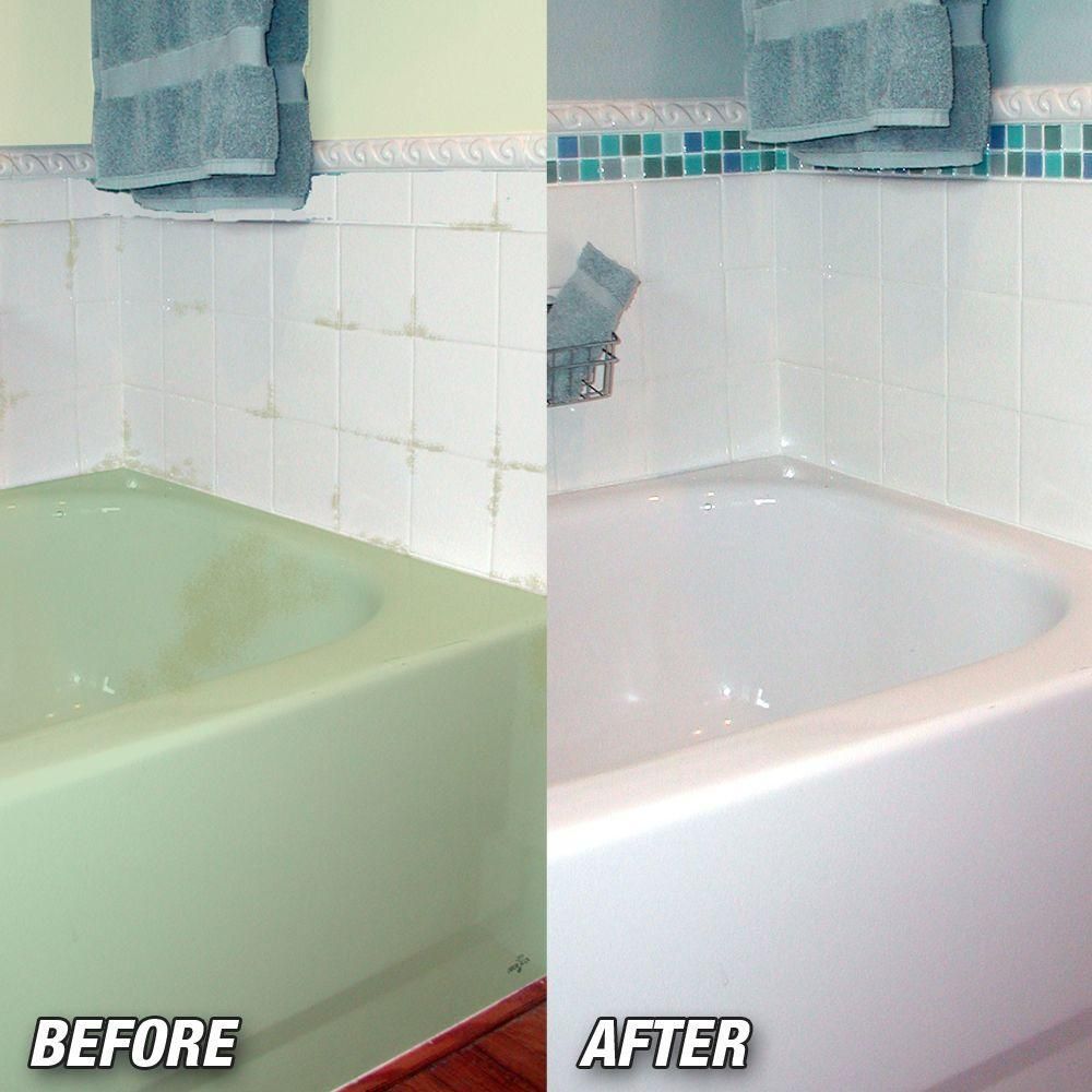 A before and after picture of a bathtub