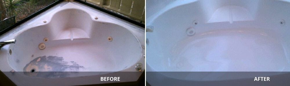 A before and after photo of a jacuzzi tub
