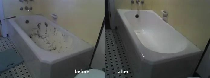 A before and after photo of a bathtub in a bathroom