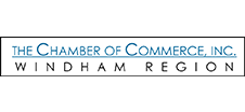 Logo for The Chamber of Commerce, Inc. Windham Region in a black and blue text.