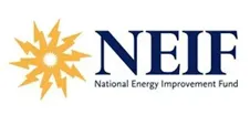 Logo for National Energy Improvement Fund: gold sunburst with blue 